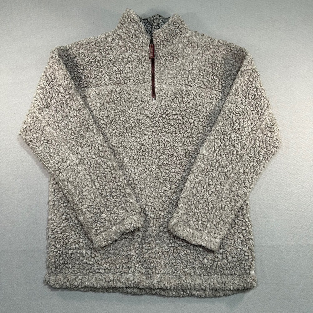 True Grit Fleece Pullover Mens Small Grey Quarter Zip Pile Sherpa Sweater
